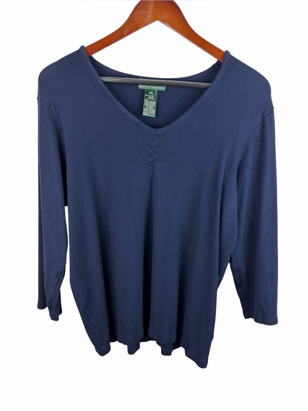 Lauren Ralph Lauren | Navy Blue V-Neck 3/4 Sleeve Top